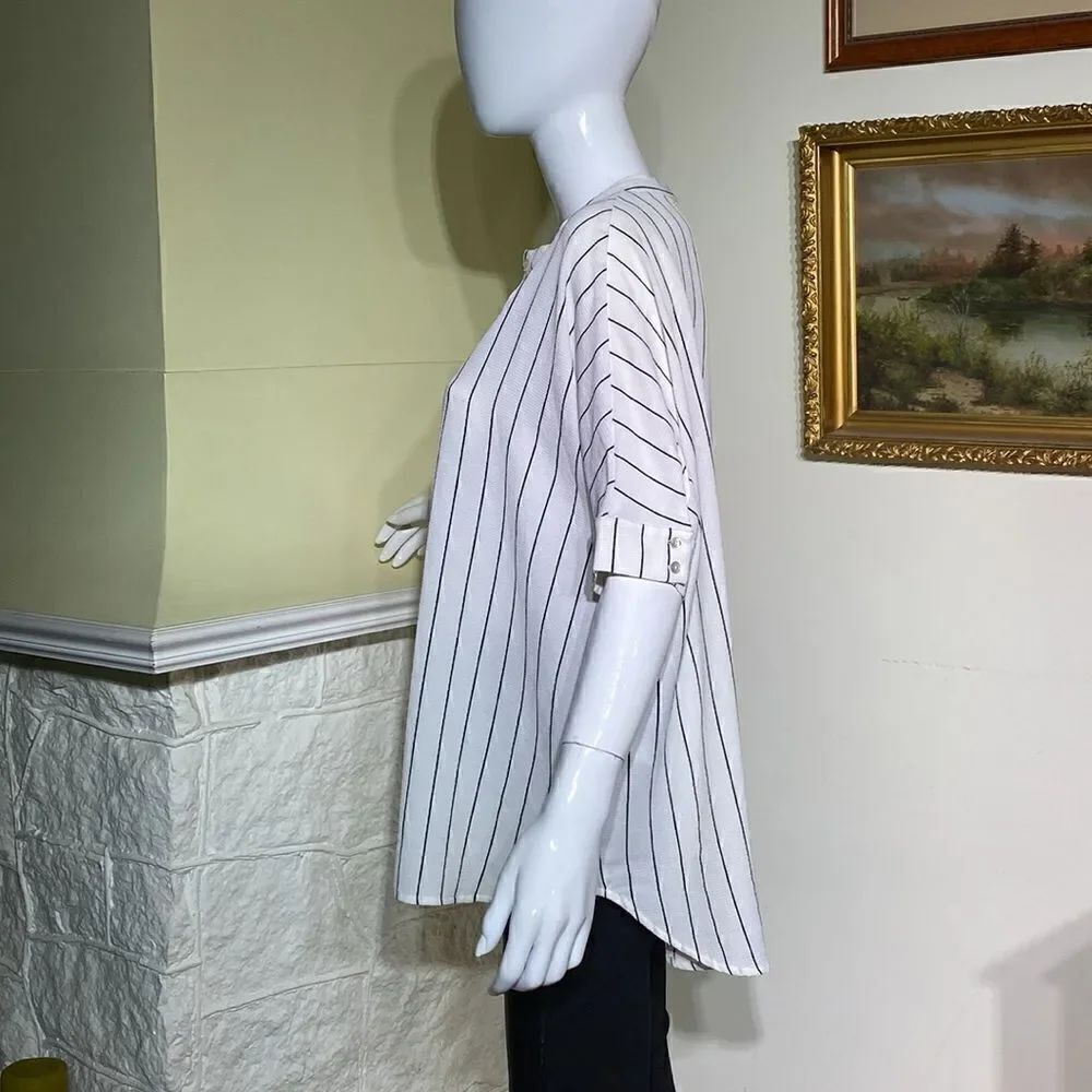 Monk & Lou Pin Stripe Baseball Style Oversized Tunic Top - Picture 5 of 10
